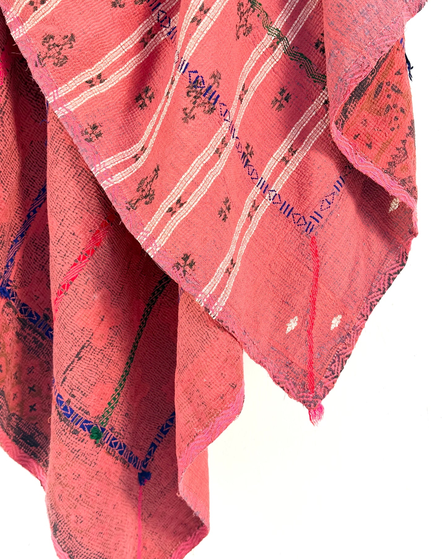 Extra Large Embroidered Vintage Kantha Quilt in Deep Red