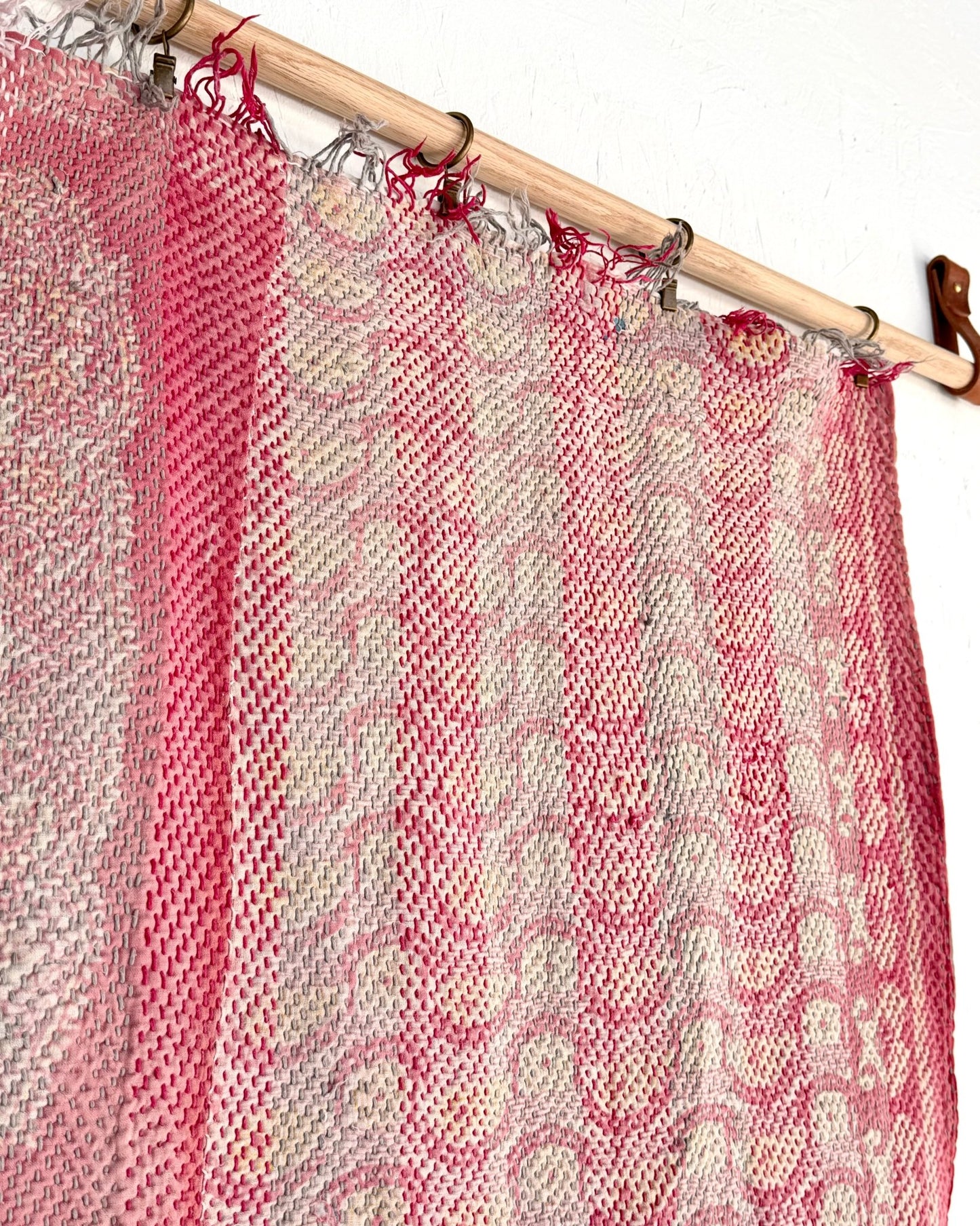 Heavy Kantha Blanket Quilt With Pink Stripes - Biggs & Hill