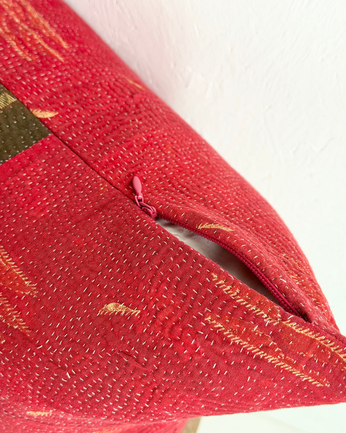 Handmade Vintage Kantha Cushion Cover In Red - 45cm (18") Square