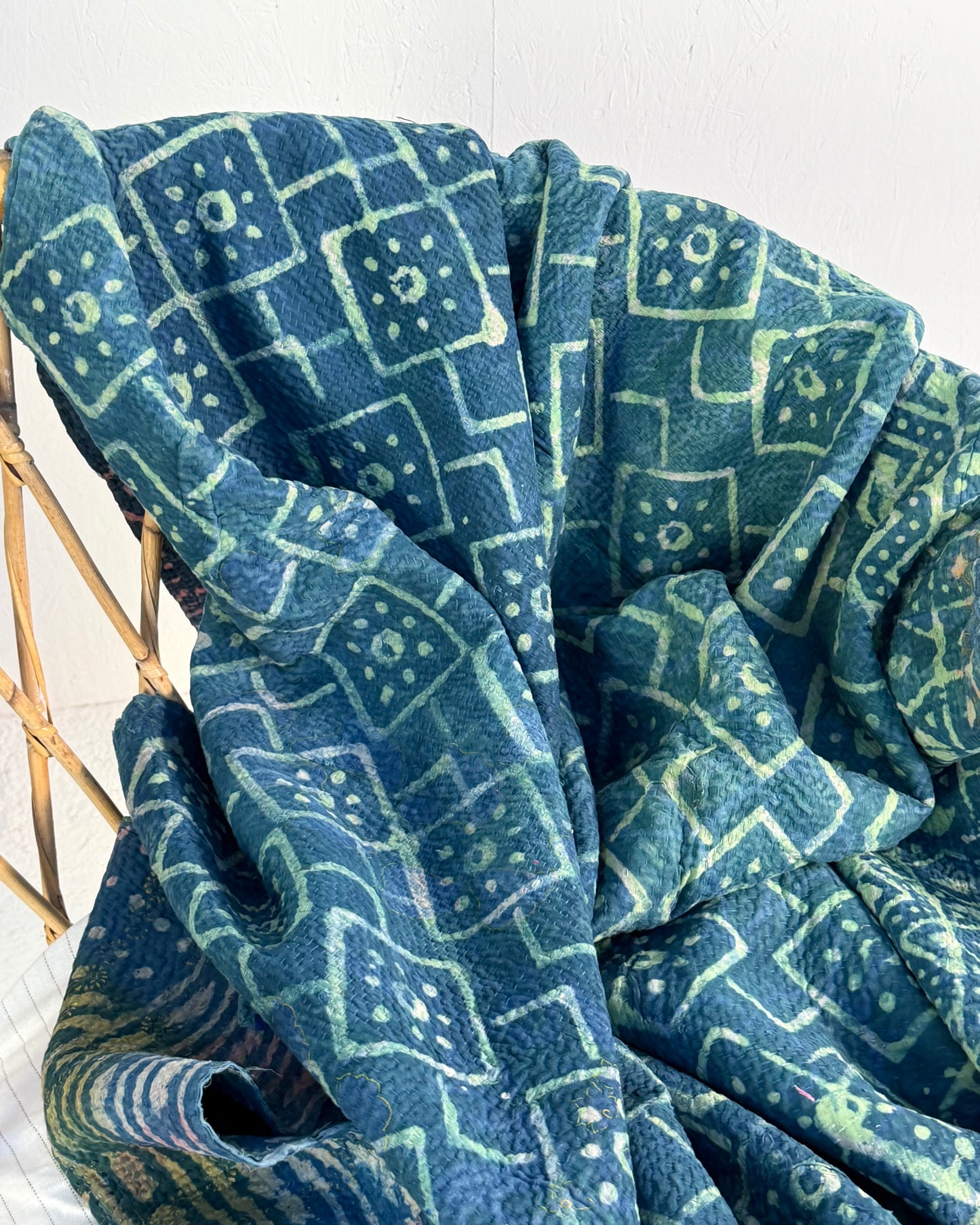 Large Heavy Indigo Print Kantha Quilt
