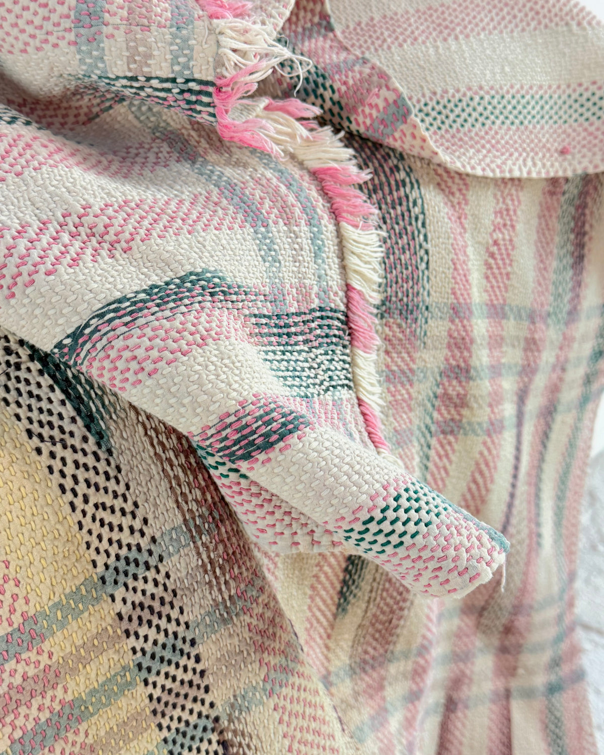 Striped Ikat Vintage Kantha Quilt in Light Pinks