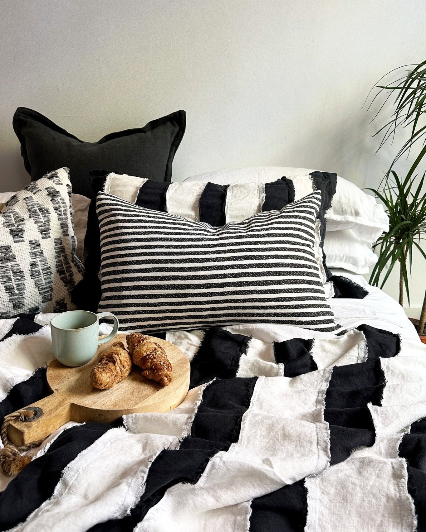 Black and White Striped 100% Linen Bedspread - Biggs & Hill