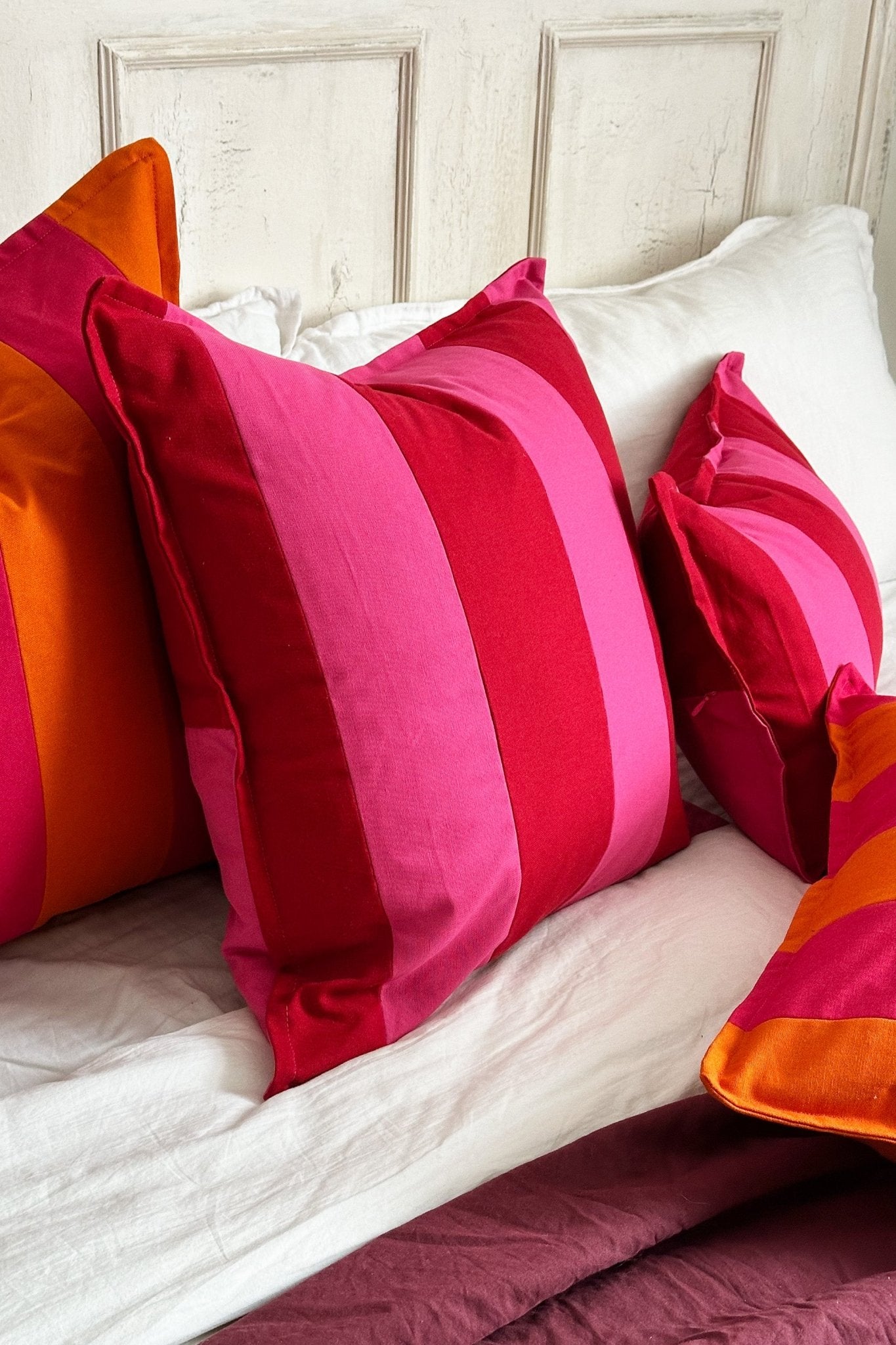 Red and Pink Candy Striped Cotton Square Cushion – Biggs Hill