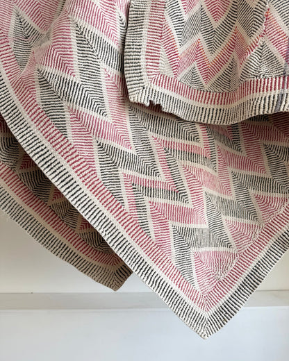 Heavy Vintage Lohori Kantha Quilt in Pink and Black Zig Zags - Biggs & Hill