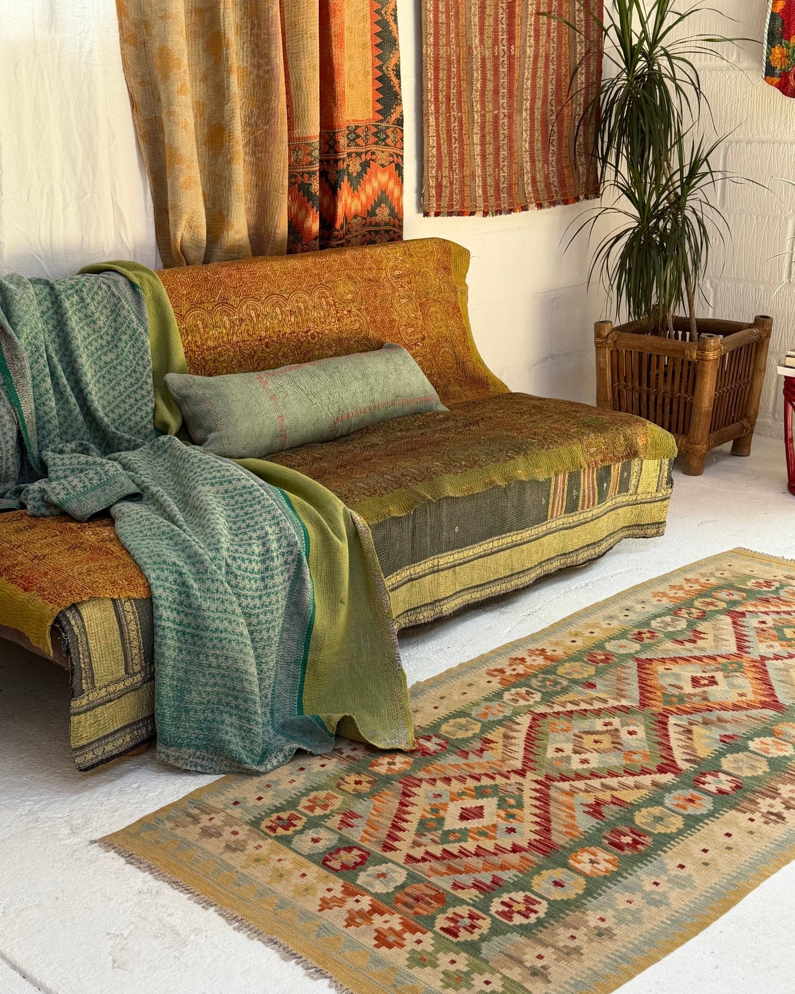 Green and Yellow Afghan Chobi Kilim Rug - Biggs & Hill