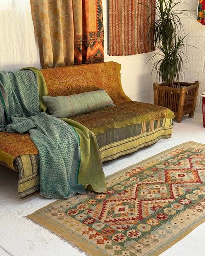 Green and Yellow Afghan Chobi Kilim Rug - Biggs & Hill