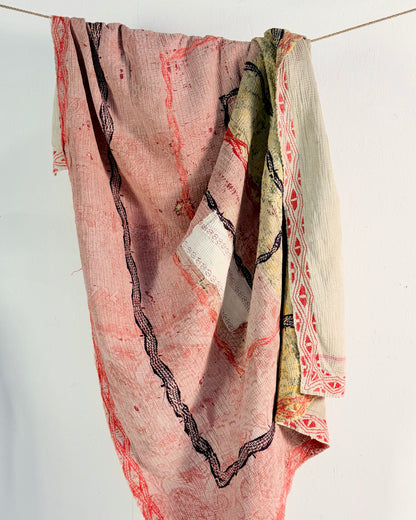 Project Kantha Quilt: Pink and White With Authentic Aged Texture