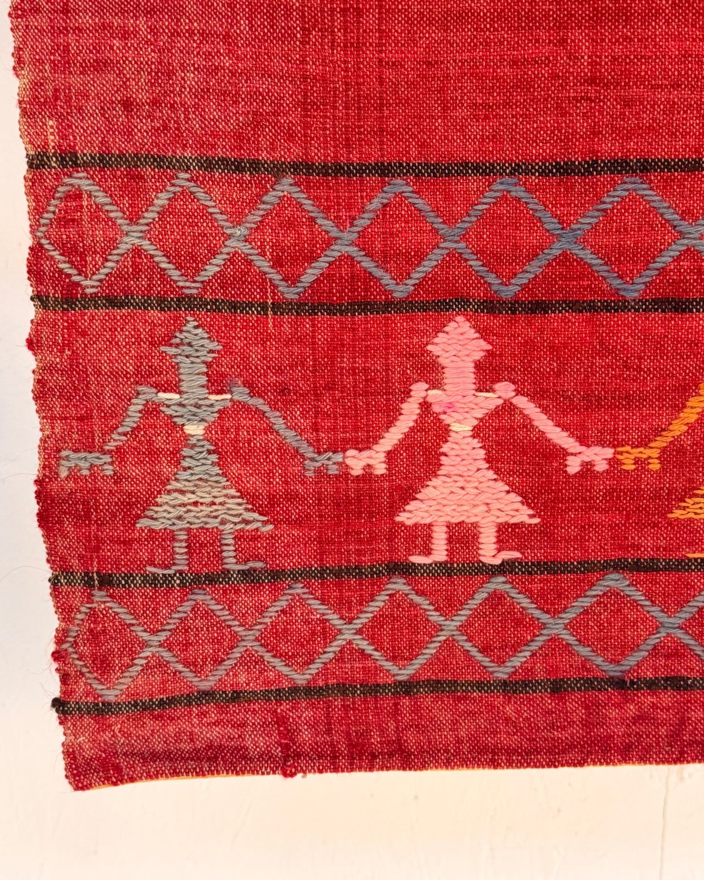 Woven Vintage Central Asian Wall Panel In Red With Embroidery - Biggs & Hill