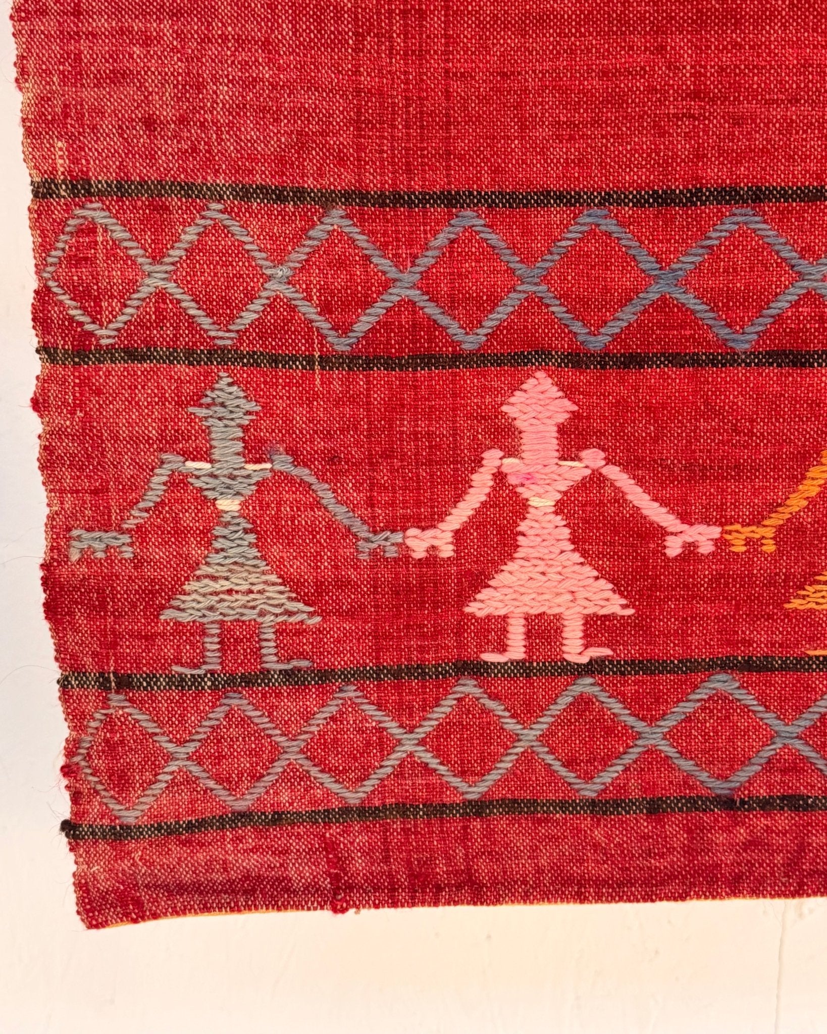 Woven Vintage Central Asian Wall Panel In Red With Embroidery - Biggs & Hill
