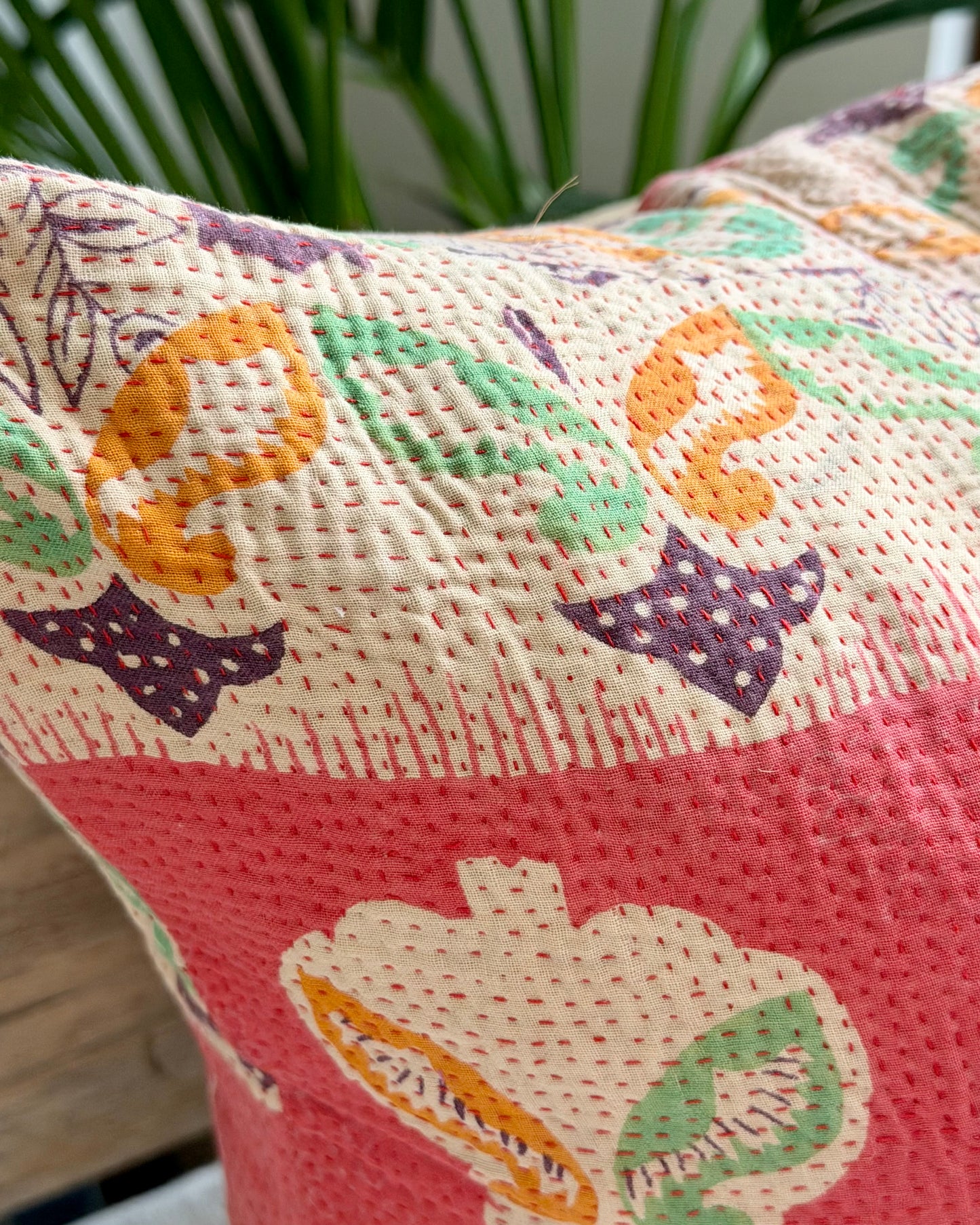 Vintage Kantha Cushion In Pink and Purple - 45cm Square