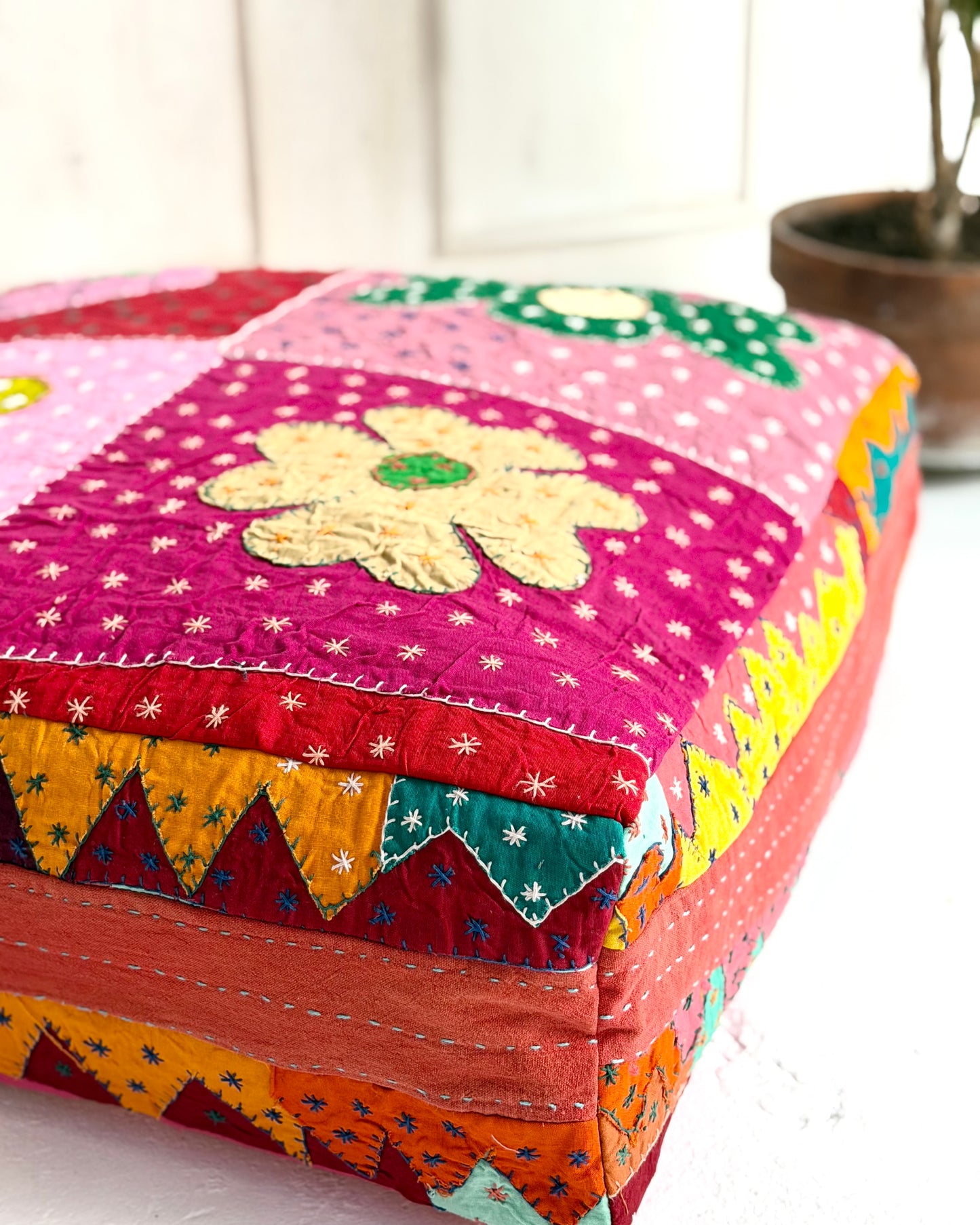 Large Square Patchwork Cotton Floor Cushion Cover