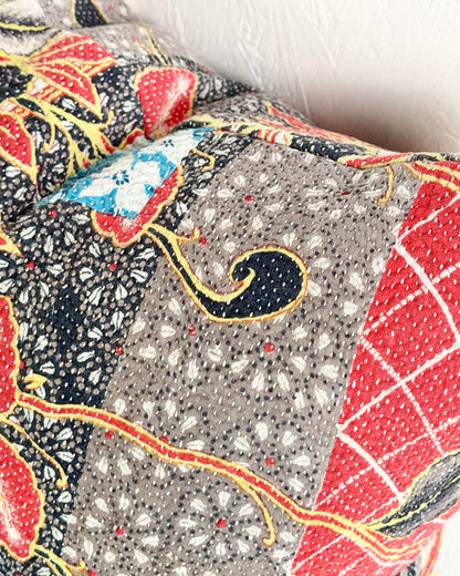 011 - Handmade Vintage Kantha Cushion Cover In Red and Blue - 45cm (18") Square