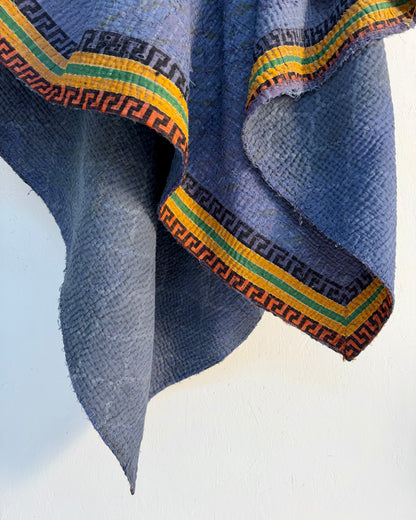 Indigo Print Kantha Quilt With Border