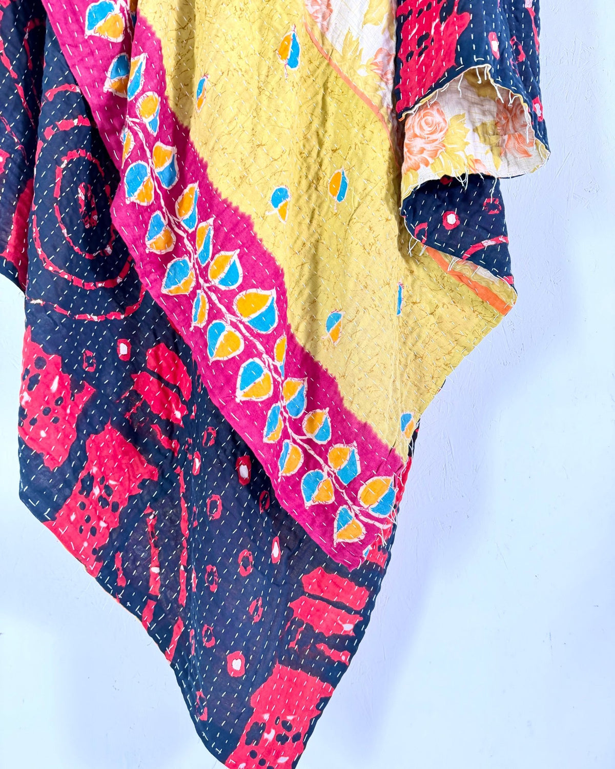 Vintage Cotton Kantha Quilt In Yellow, Black and Red 05 - Biggs & Hill