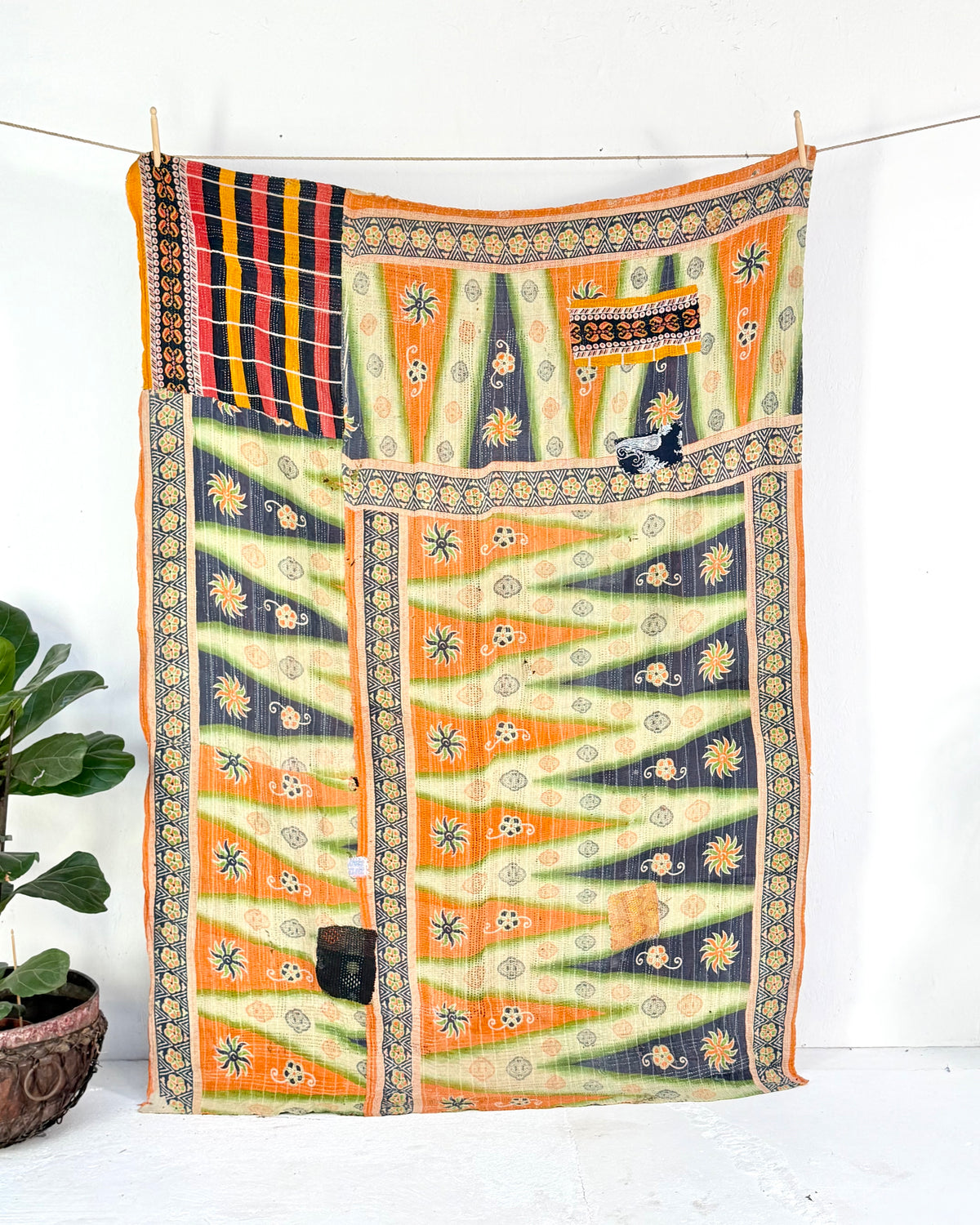 Project Kantha Quilt: Geometric Orange and Green