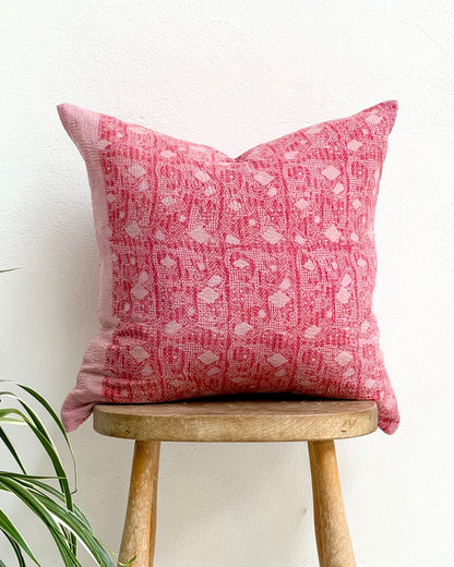 Handmade Vintage Kantha Cushion Cover In Pink- 45cm (18") Square - Biggs & Hill