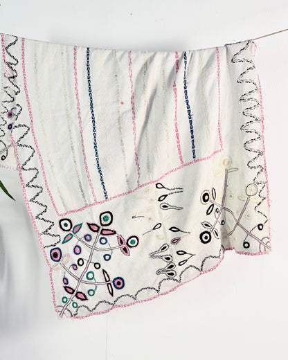 Project Kantha Quilt: White Nakshi Kantha With Tree Of Life Embroidery