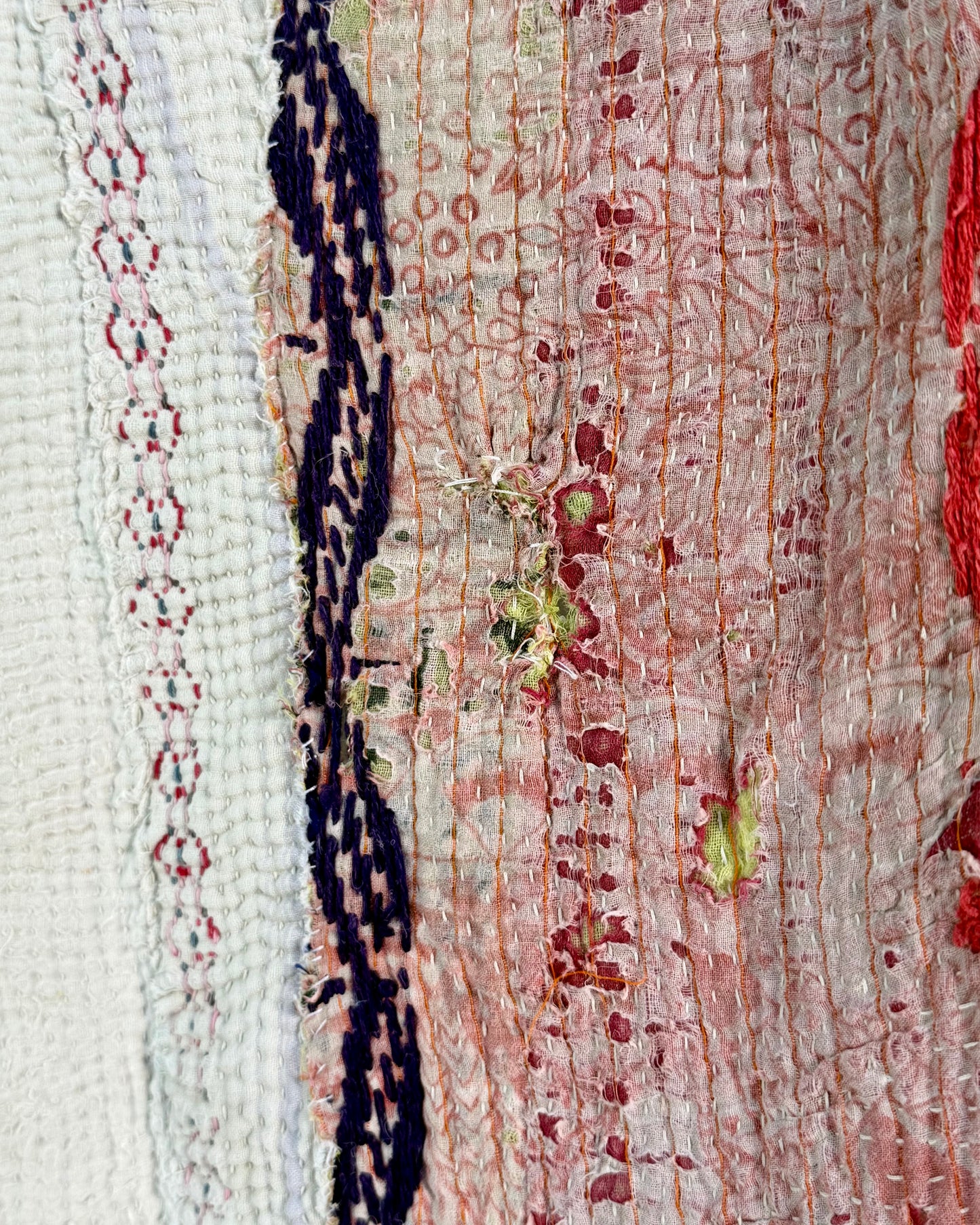 Project Kantha Quilt: Pink and White With Authentic Aged Texture
