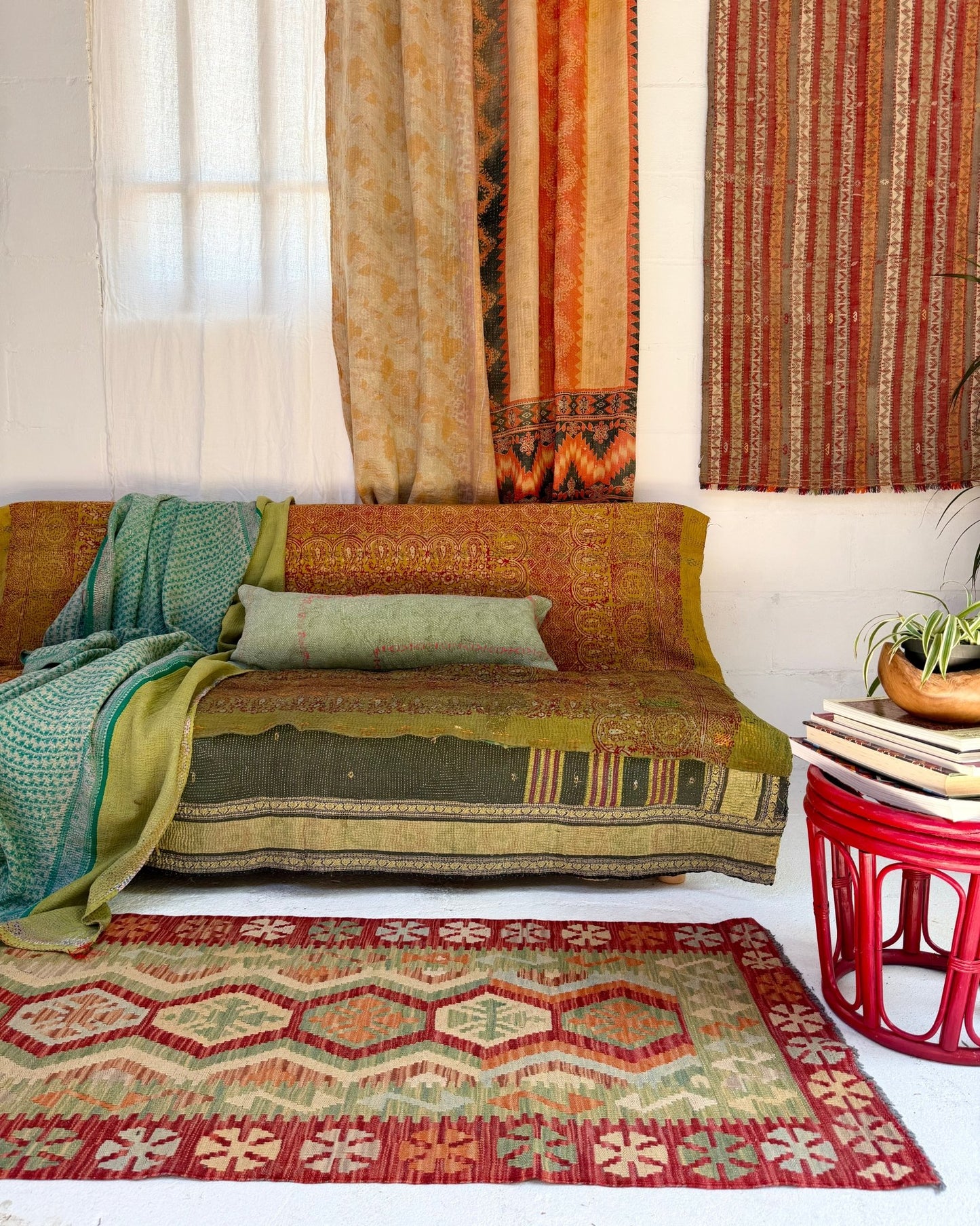 Terracotta and Green Afghan Chobi Kilim Rug - Biggs & Hill