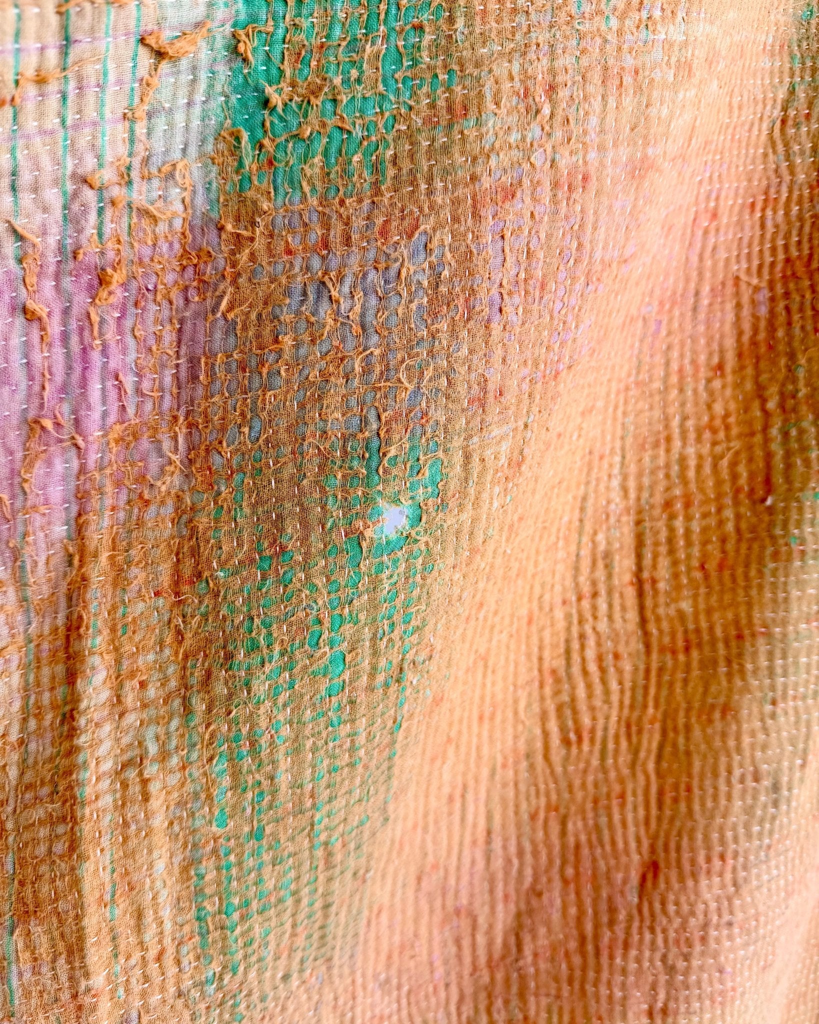 Project Kantha Quilt: Soft Yellow and Pink With Authentic Aged Texture - Biggs & Hill