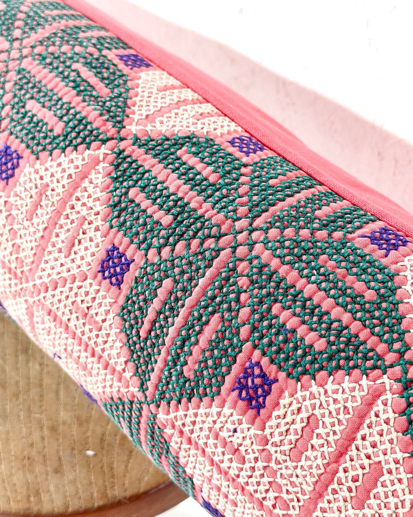 Vintage Kantha Bolster Cushion Cover With Galichi Kantha Stitching - 100cm