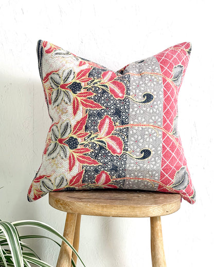 011 - Handmade Vintage Kantha Cushion Cover In Red and Blue - 45cm (18") Square