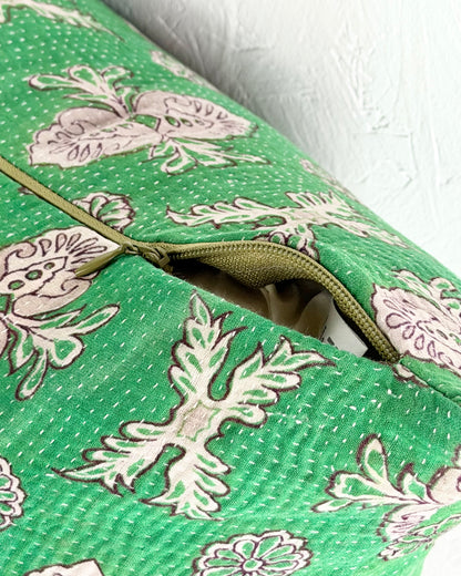 Handmade Vintage Kantha Cushion Cover In Green and Purple- 45cm (18") Square