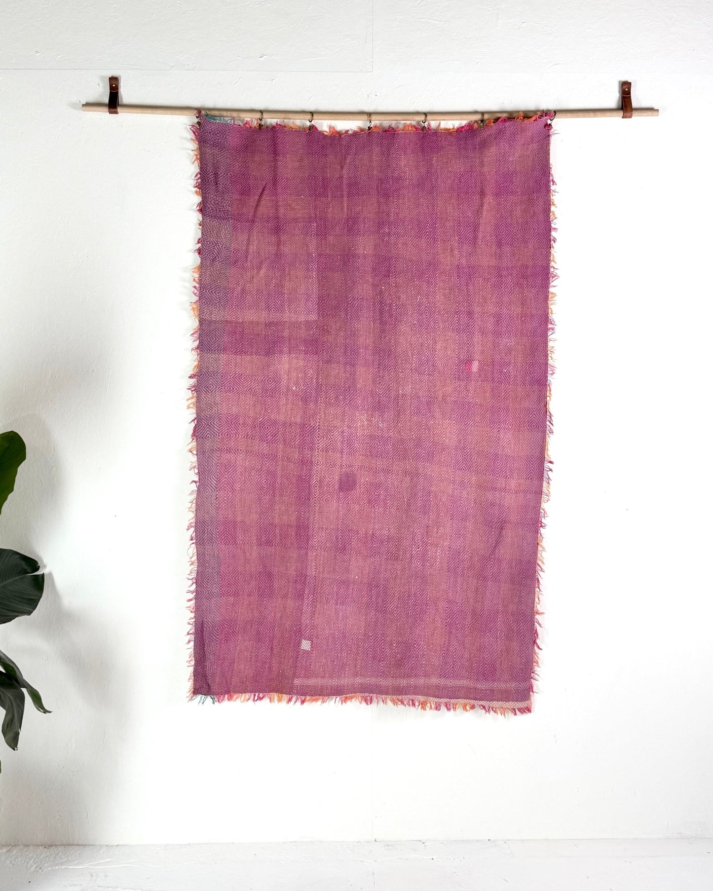 Large Heavy Kantha Blanket Quilt With Lik Phul Stitching In Pink and Orange - Biggs & Hill