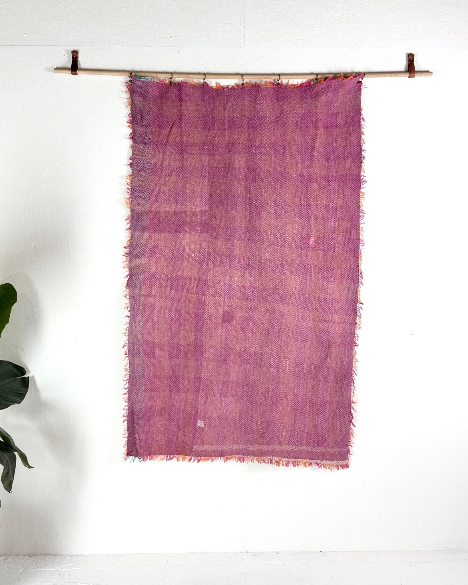 Large Heavy Kantha Blanket Quilt With Lik Phul Stitching In Pink and Orange - Biggs & Hill