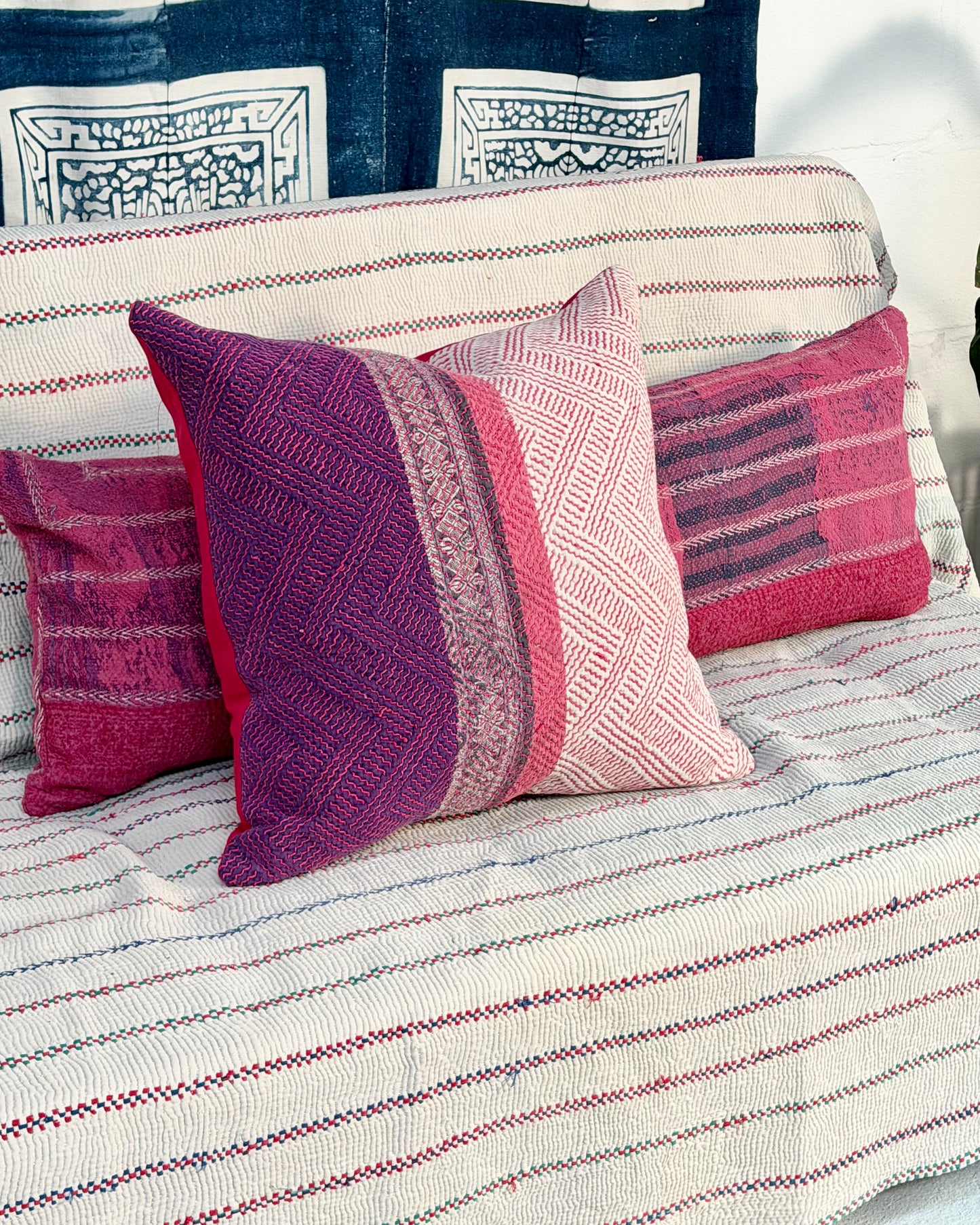Vintage Kantha Cushion Cover In Pink and Purple - 50cm Square