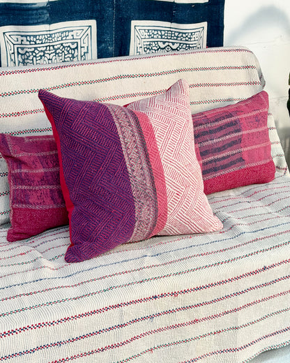 Vintage Kantha Cushion Cover In Pink and Purple - 50cm Square