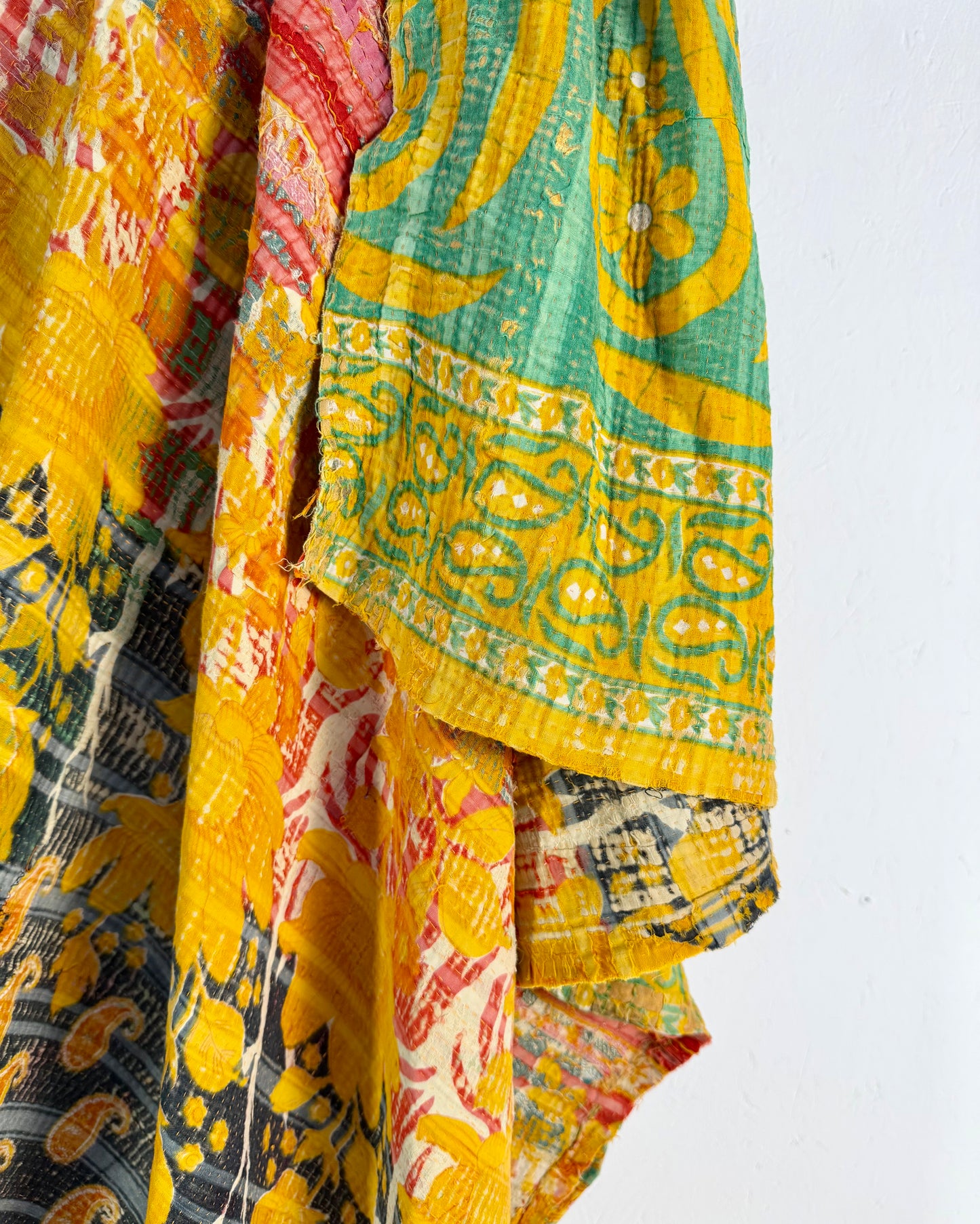 Extra Large Large Fine Stitched Vintage Kantha Quilt in Orange and Navy Blue
