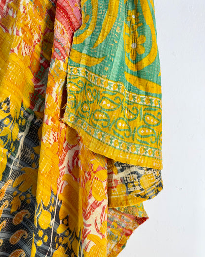 Extra Large Large Fine Stitched Vintage Kantha Quilt in Orange and Navy Blue