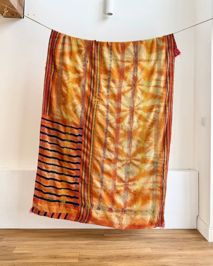 Large Embroidered Vintage Kantha Quilt in Pink and Orange - Biggs & Hill