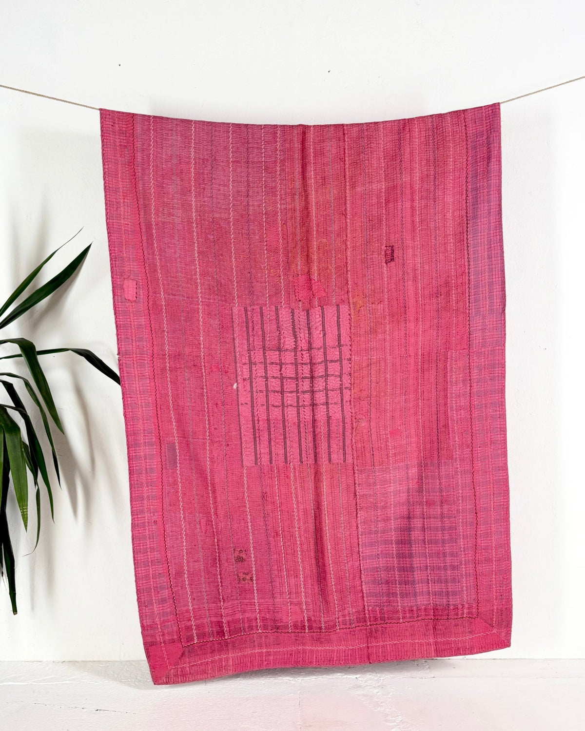 Embroidered Vintage Kantha Quilt in Pink - Biggs & Hill
