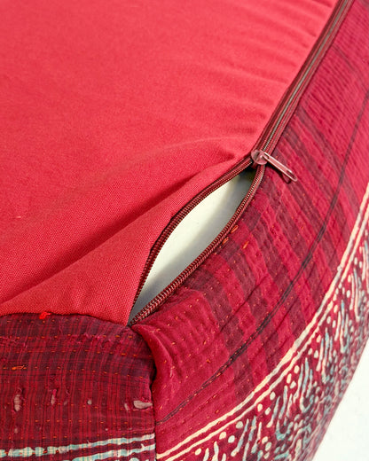 Extra Large Square Pouf Cushion Cover in Dark Red Block Print