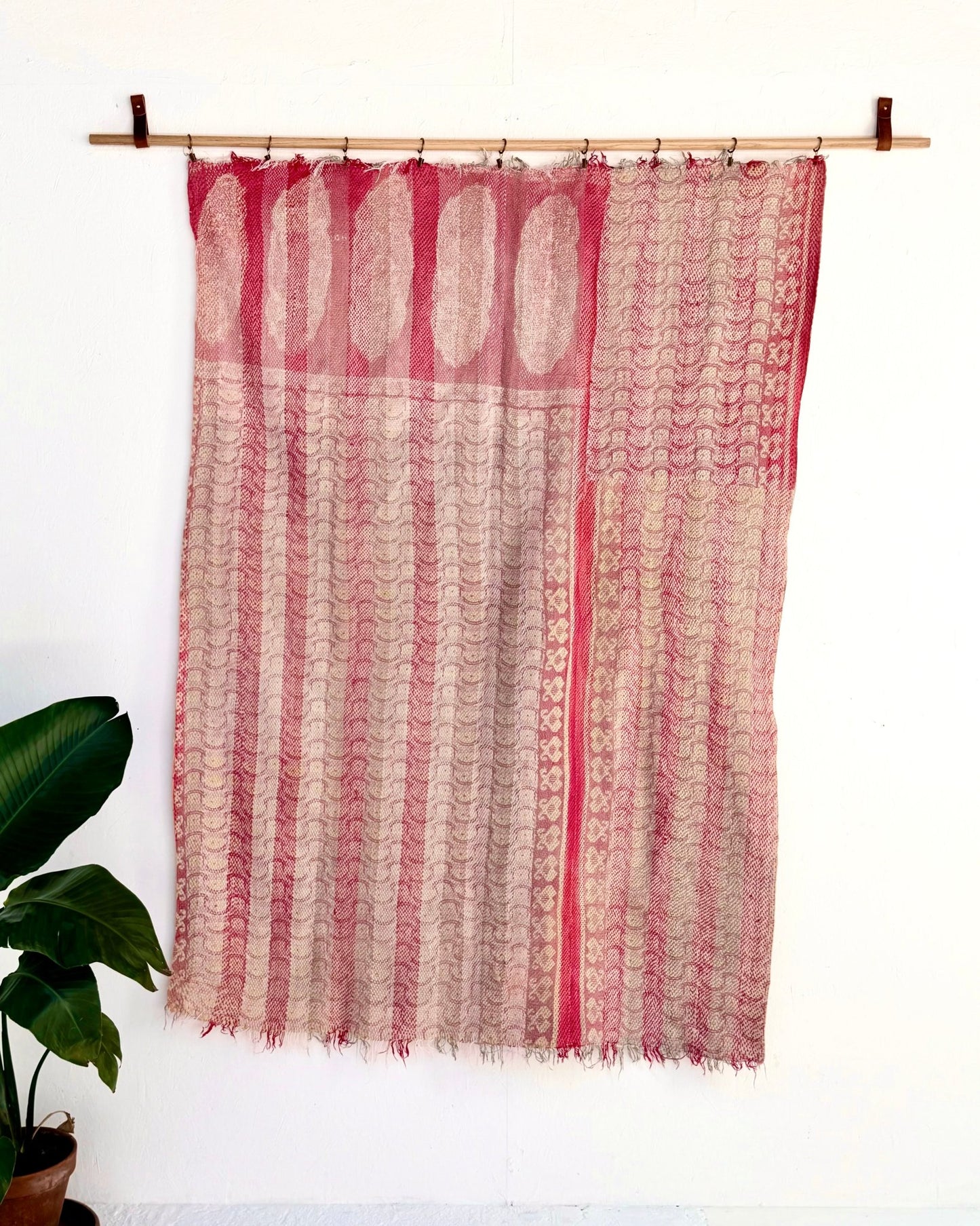 Heavy Kantha Blanket Quilt With Pink Stripes - Biggs & Hill