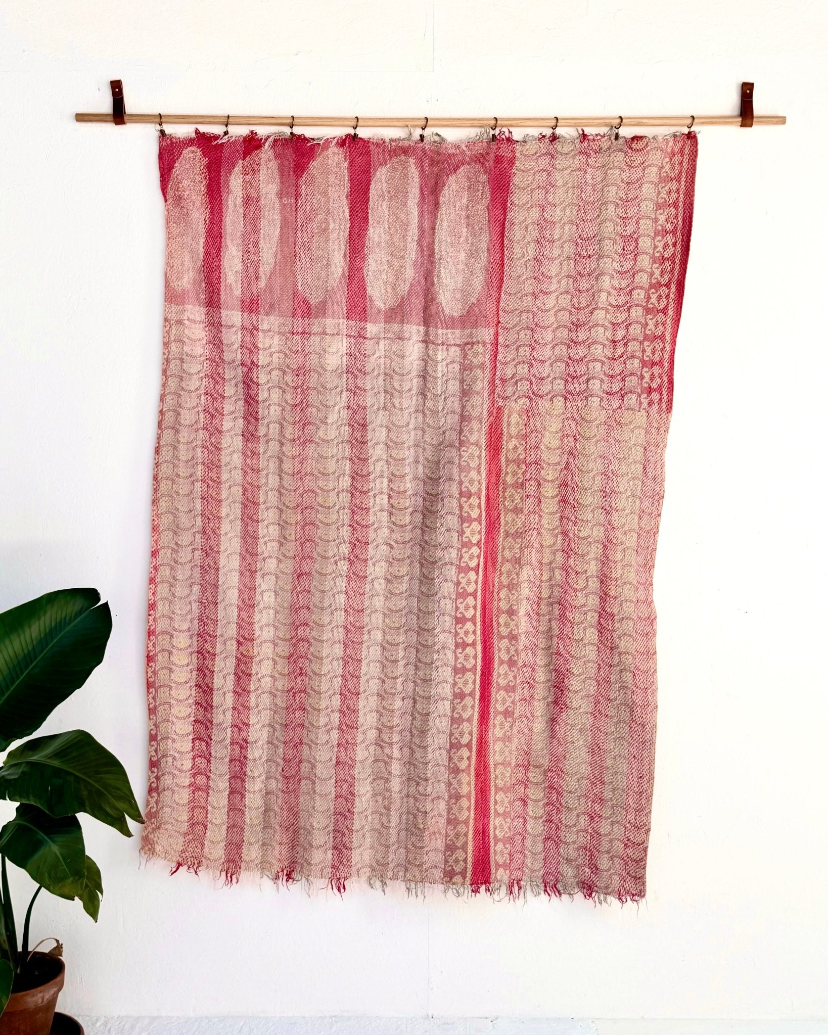 Heavy Kantha Blanket Quilt With Pink Stripes - Biggs & Hill