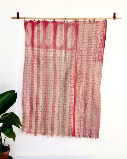Heavy Kantha Blanket Quilt With Pink Stripes - Biggs & Hill