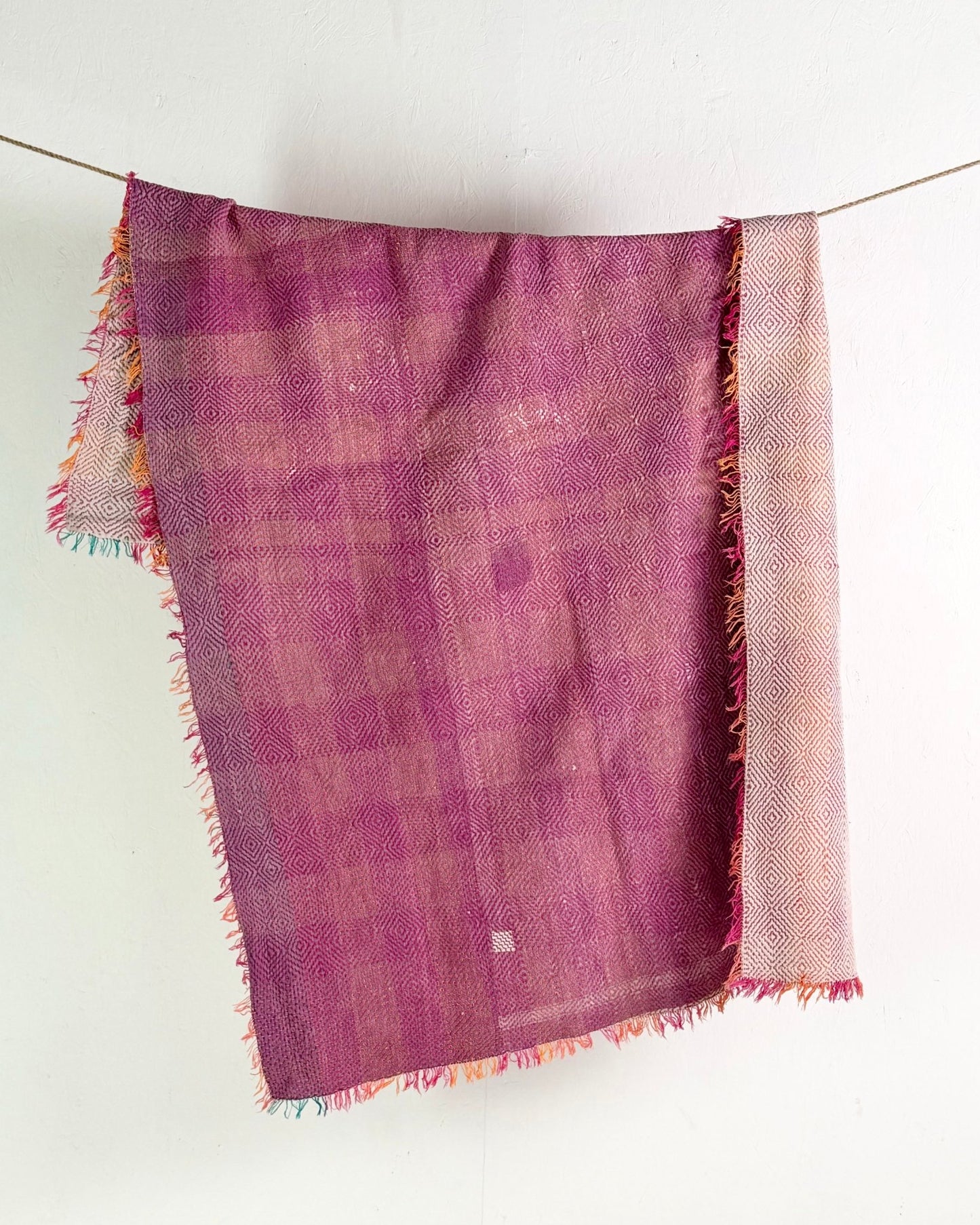 Large Heavy Kantha Blanket Quilt With Lik Phul Stitching In Pink and Orange - Biggs & Hill