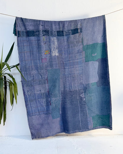 Textured Indigo Print Kantha Quilt