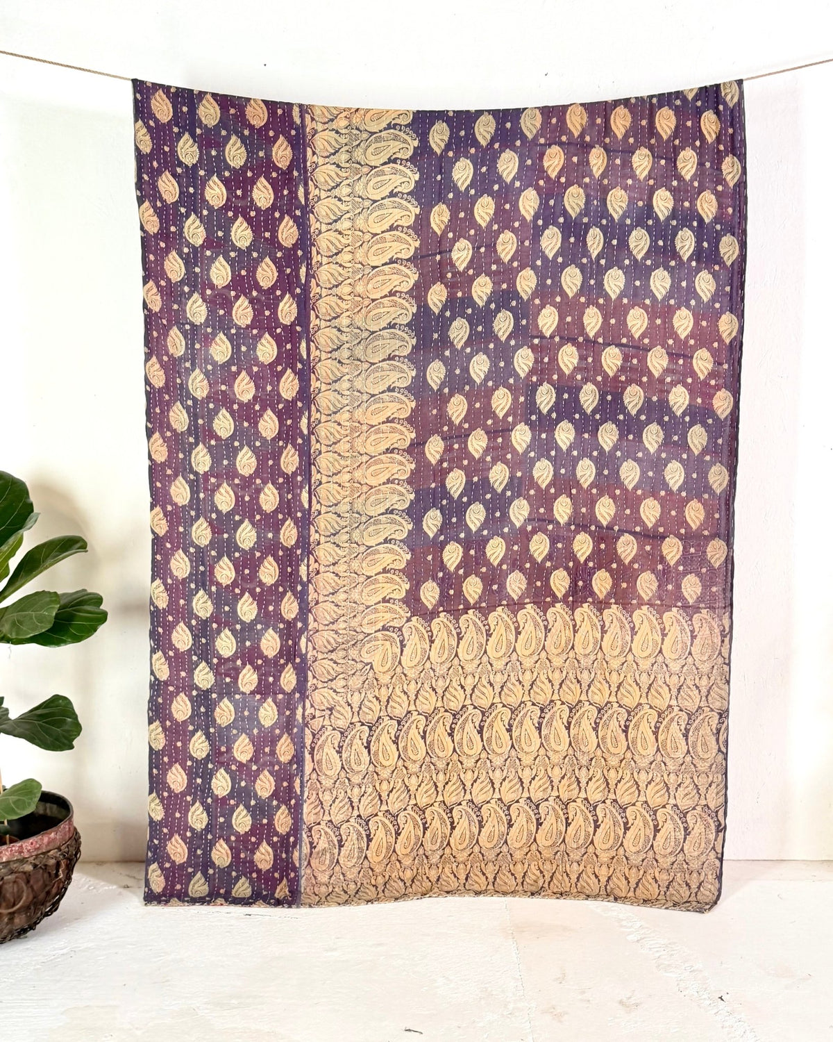 Vintage Cotton Kantha Quilt In Pink and Purple 12 - Biggs & Hill