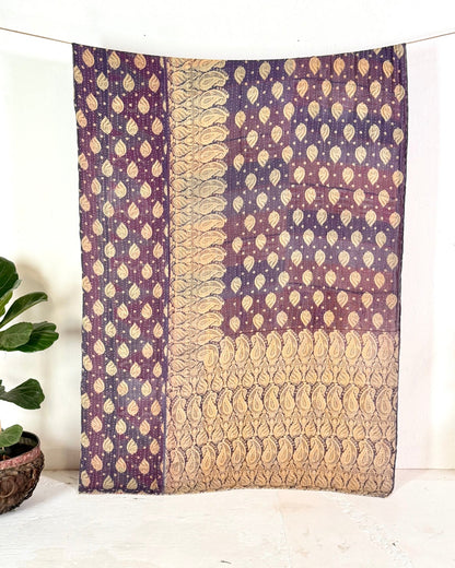 Vintage Cotton Kantha Quilt In Pink and Purple 12 - Biggs & Hill