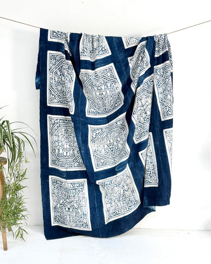 Vintage Chinese Blue Jiaxie Wedding Quilt Face – Drama Pattern