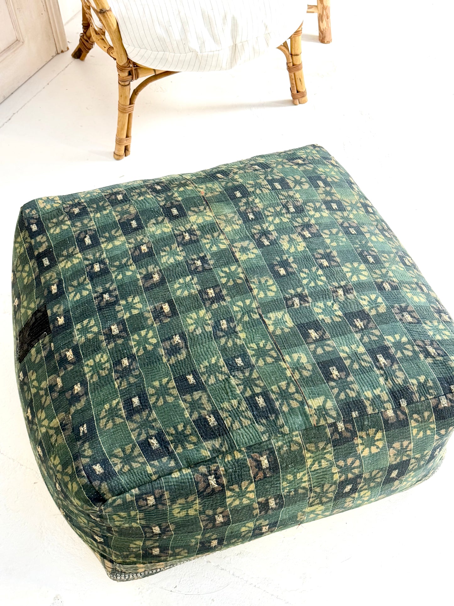 Extra Large Square Pouf Cushion Cover in Dark Green
