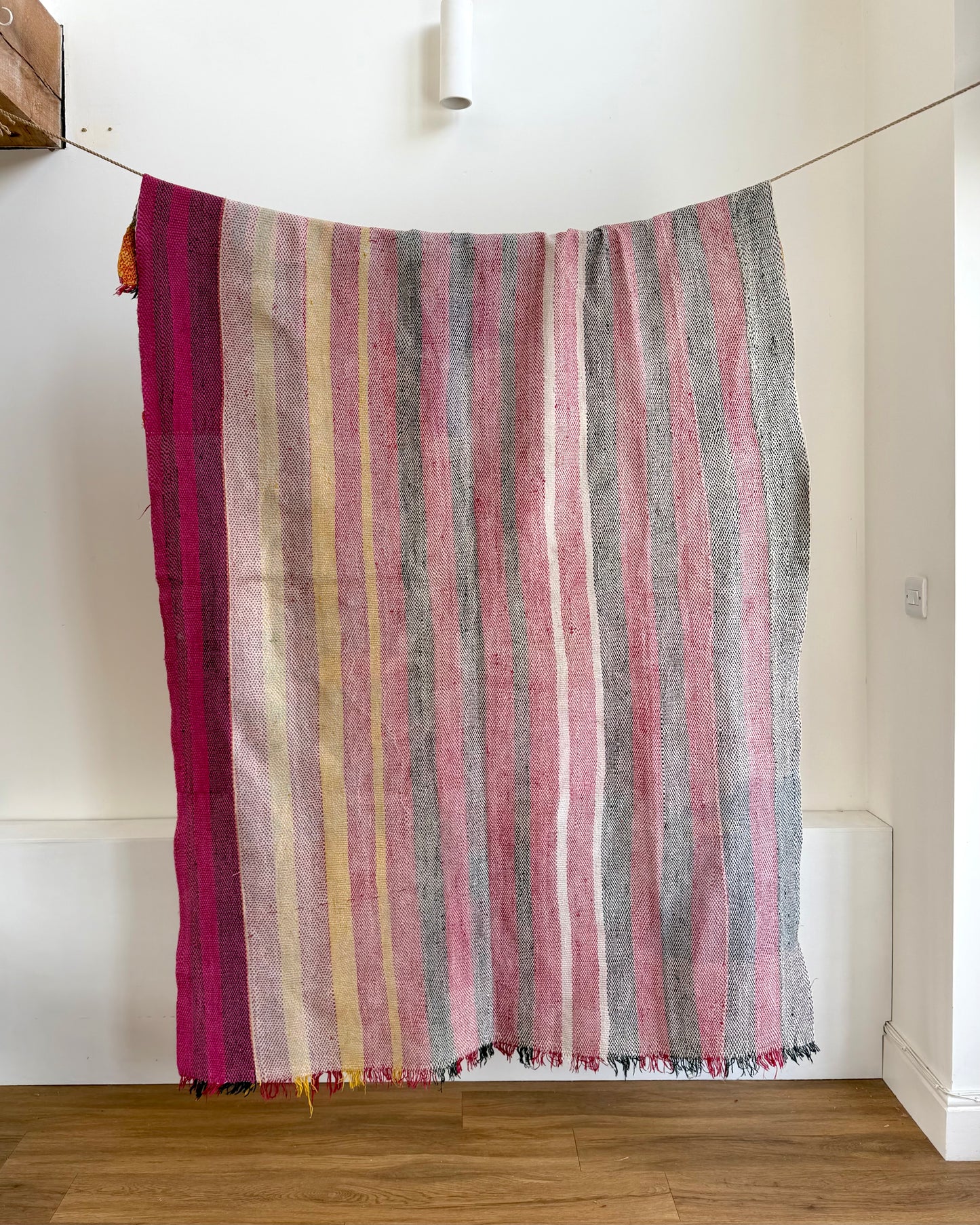 Heavy Kantha Blanket Quilt in Pink and Orange Stripe