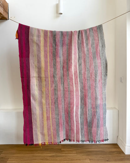 Heavy Kantha Blanket Quilt in Pink and Orange Stripe