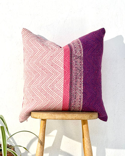 Vintage Kantha Cushion Cover In Pink and Purple - 50cm Square