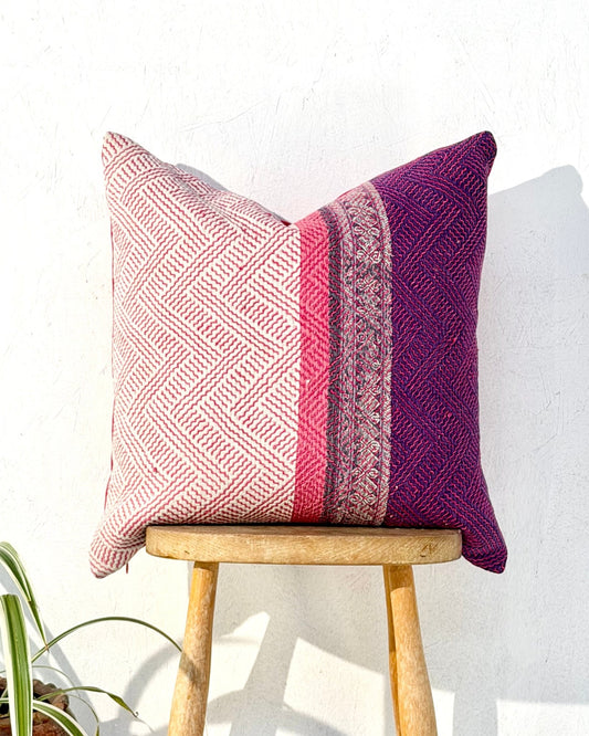 Vintage Kantha Cushion Cover In Pink and Purple - 50cm Square - Biggs & Hill