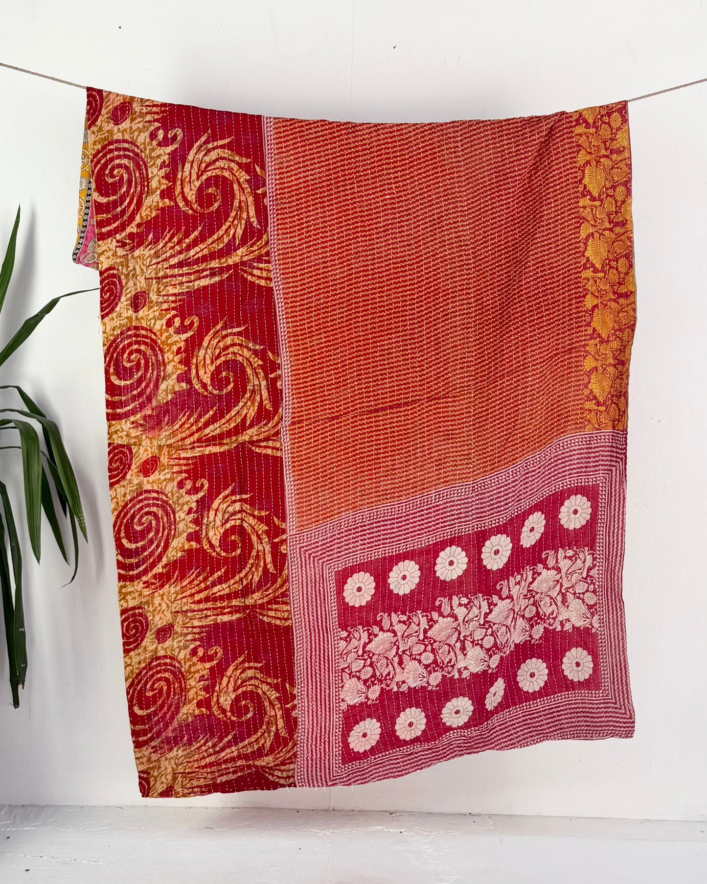 Vintage Cotton Kantha Quilt In Pink and Orange #53
